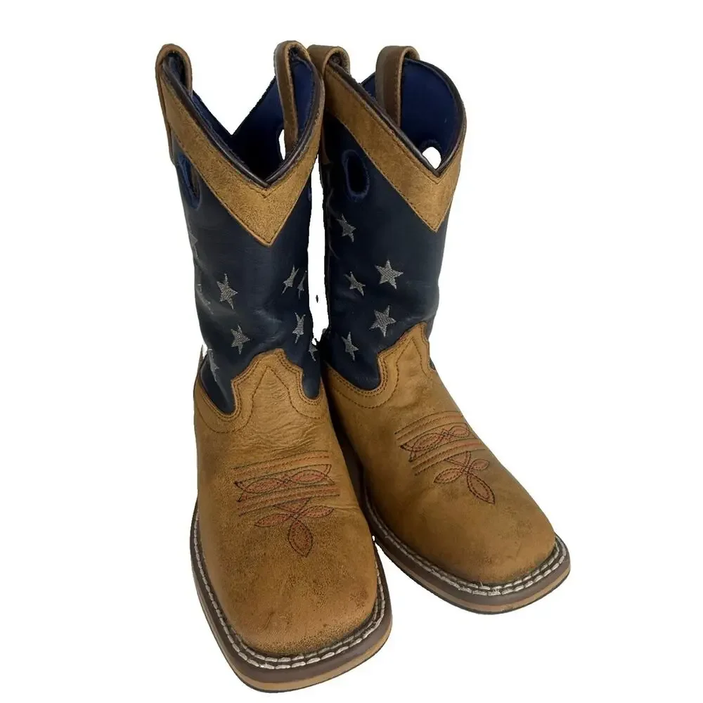 Cody James Kids USA Flag Cowboy Boots Size 2 D Square Toe Western Leather 43880